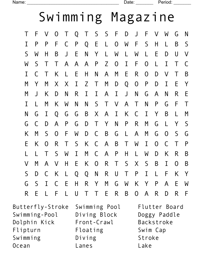 Swimming Magazine  Word Search