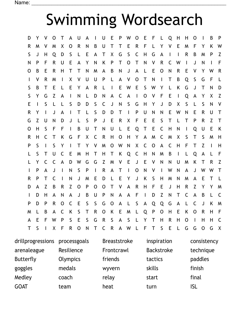 Swimming Wordsearch