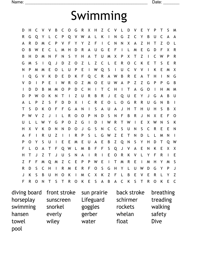 Swimming  Word Search