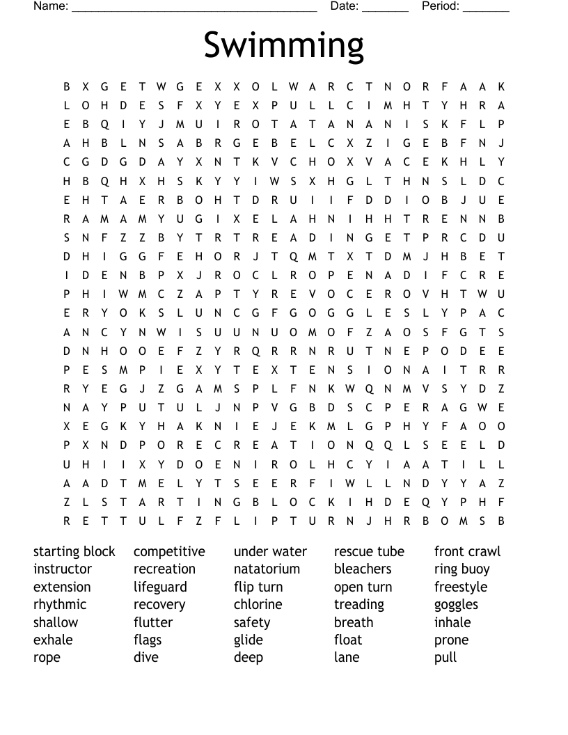 Swimming  Word Search