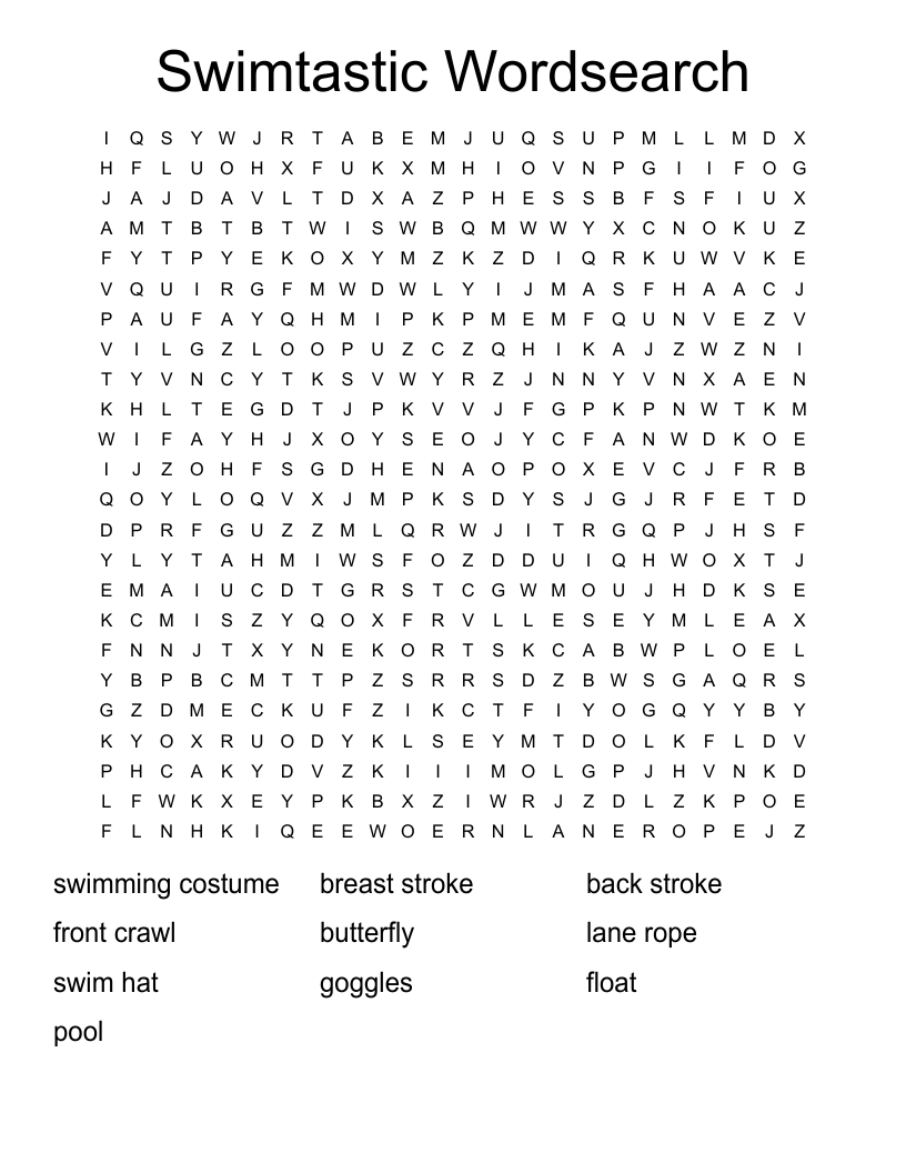 Swimtastic Wordsearch