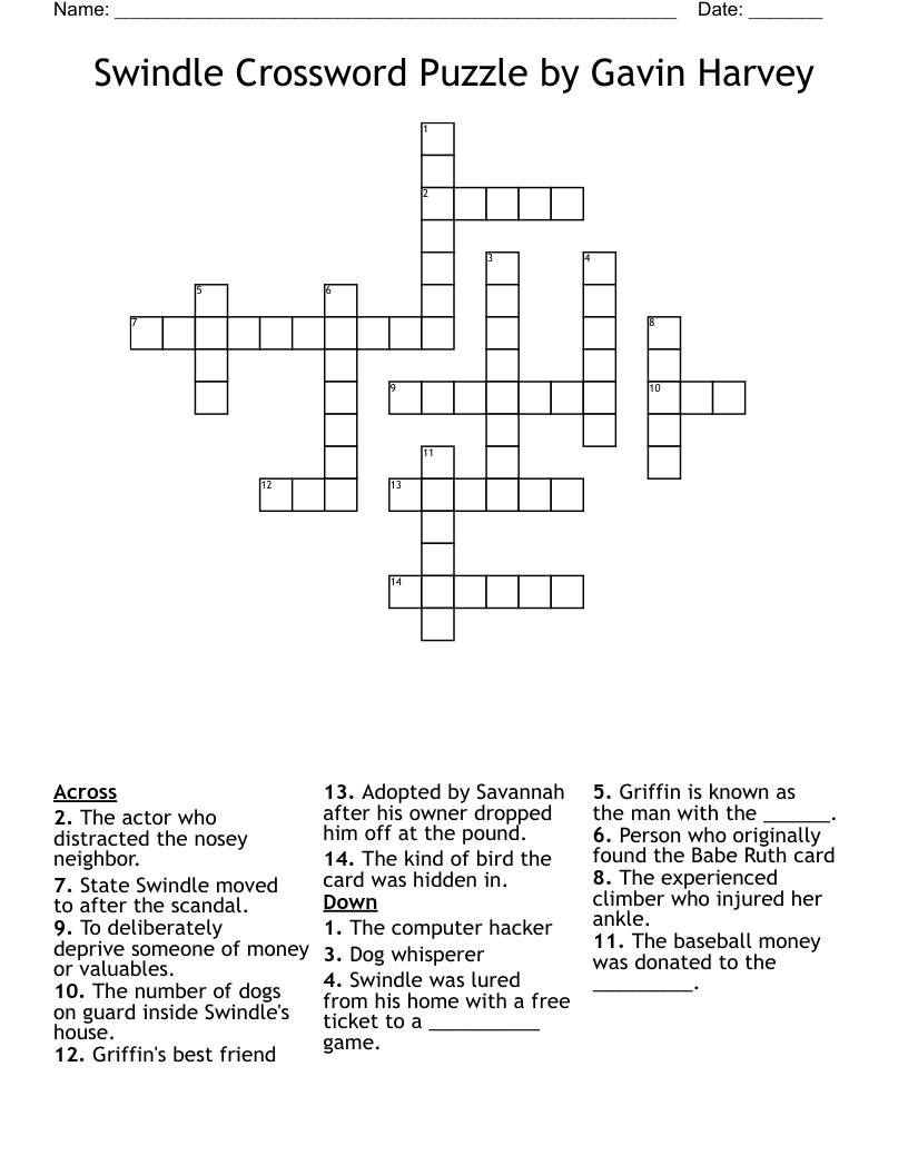 Swindle Crossword Puzzle by Gavin Harvey