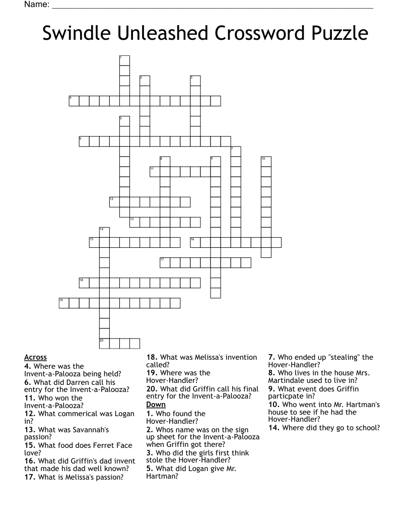Swindle Unleashed Crossword Puzzle