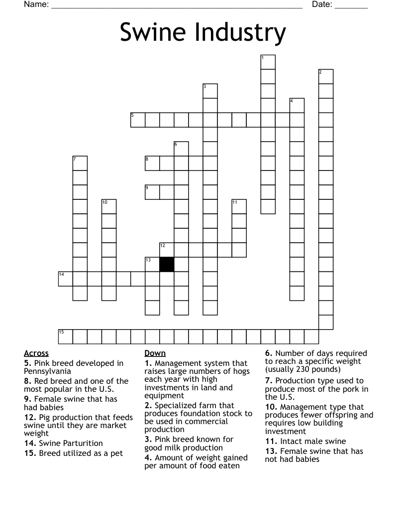 Swine Industry Crossword