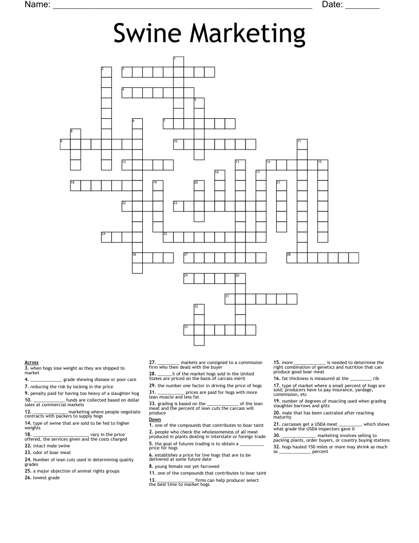 Swine Marketing Crossword