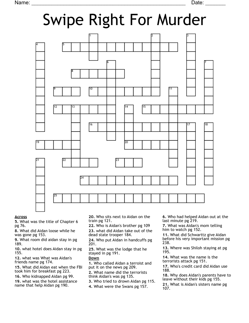 Swipe Right For Murder Crossword