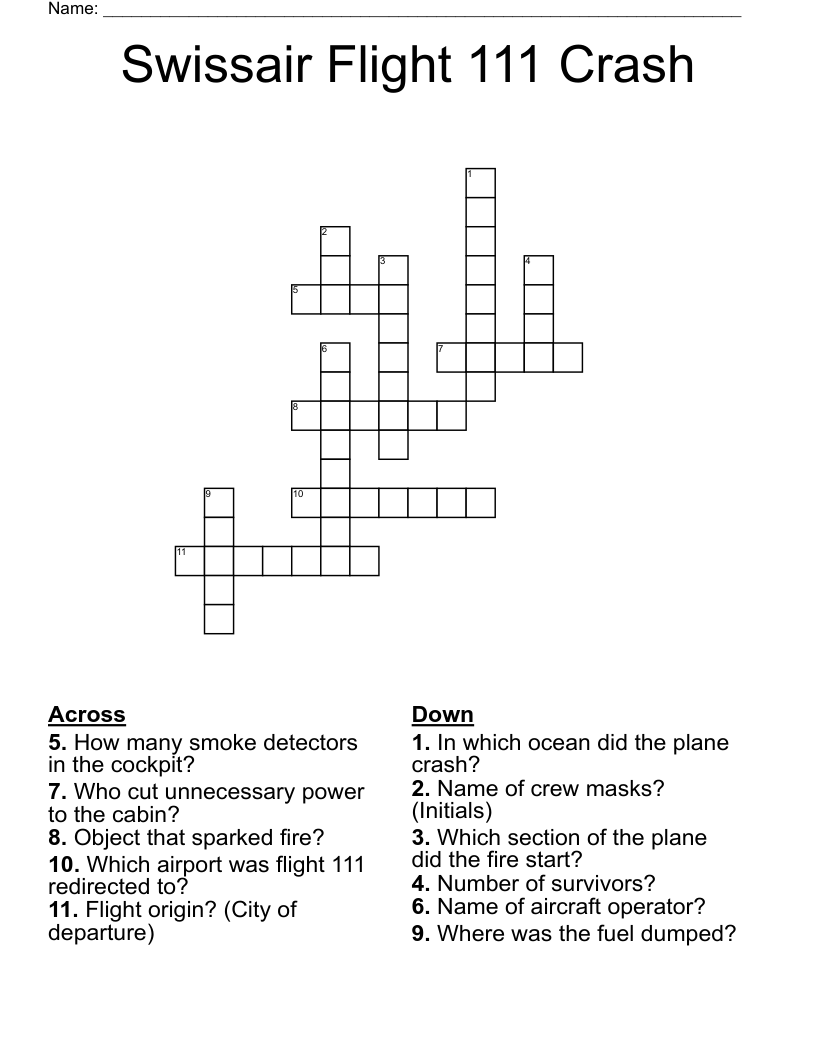 Swissair Flight 111 Crash Crossword
