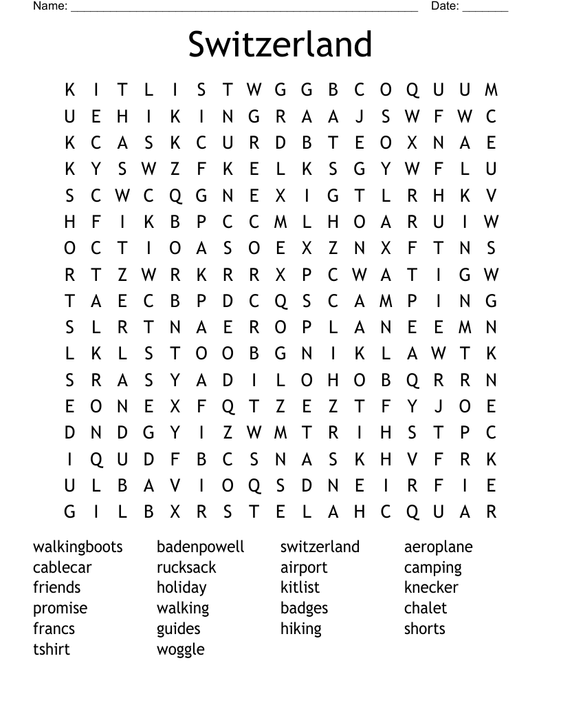 Switzerland Word Search