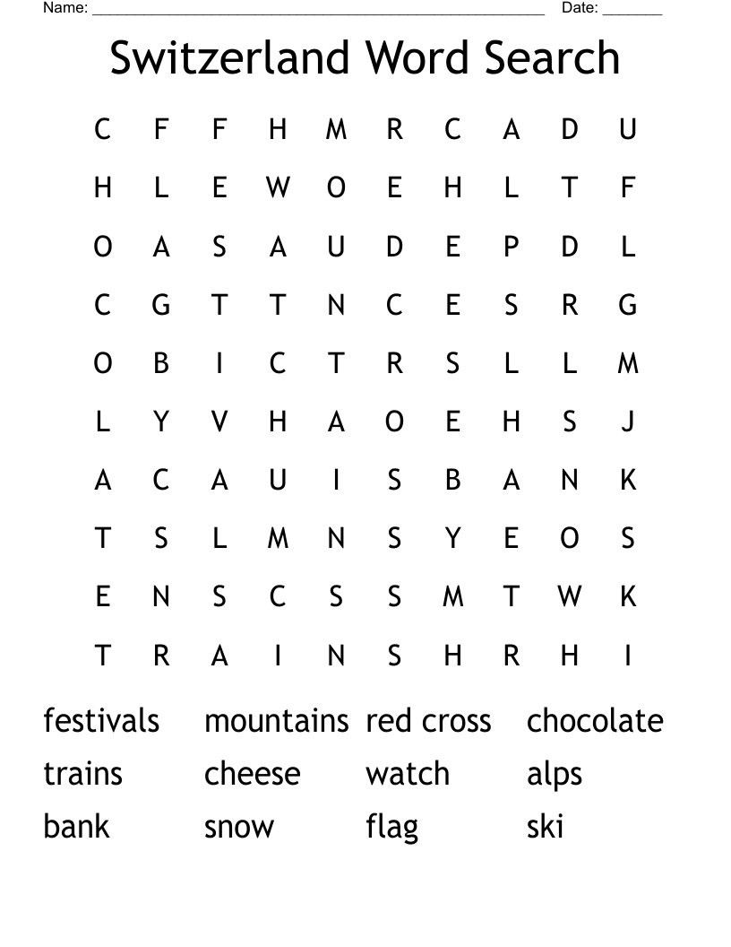 Switzerland Word Search