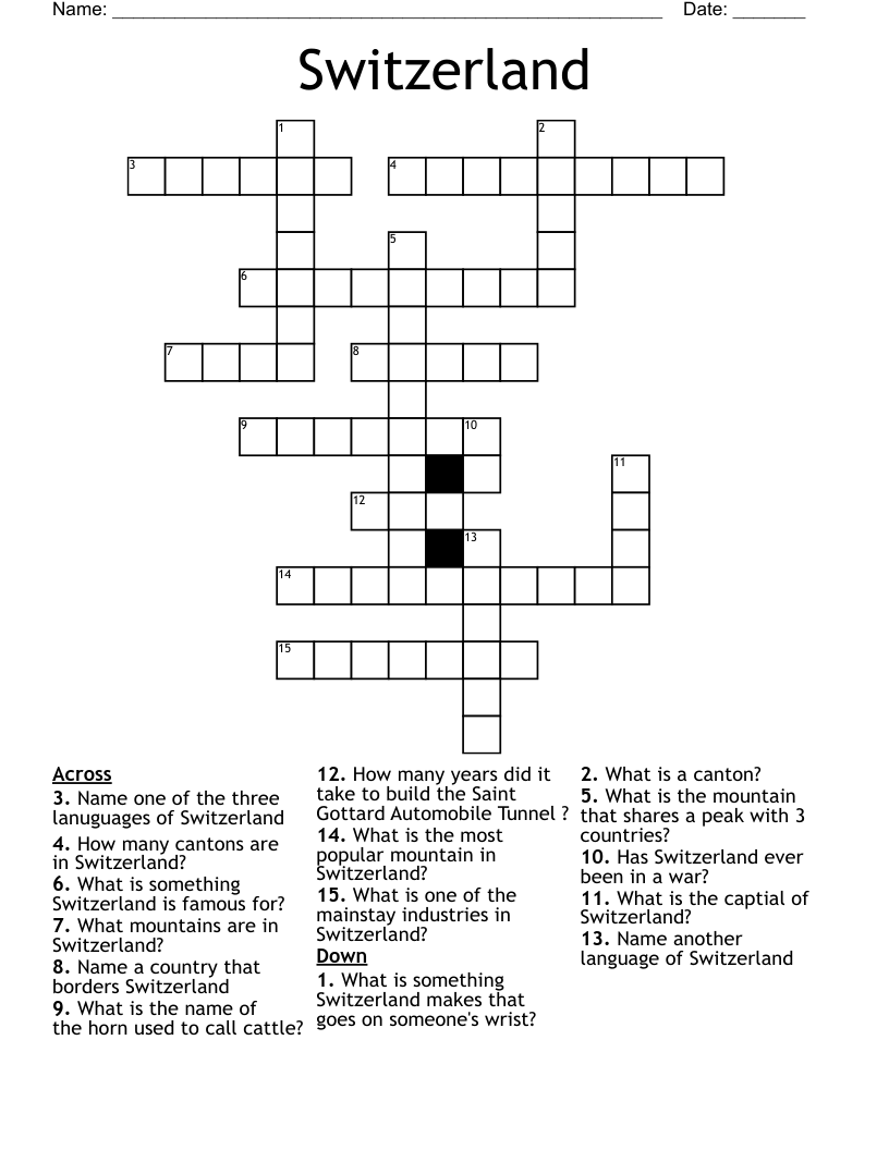 Switzerland  Crossword