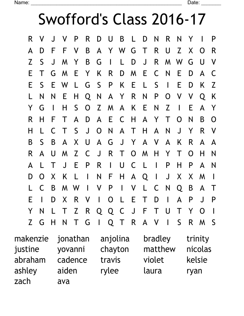 Swofford's Class 2016-17 Word Search