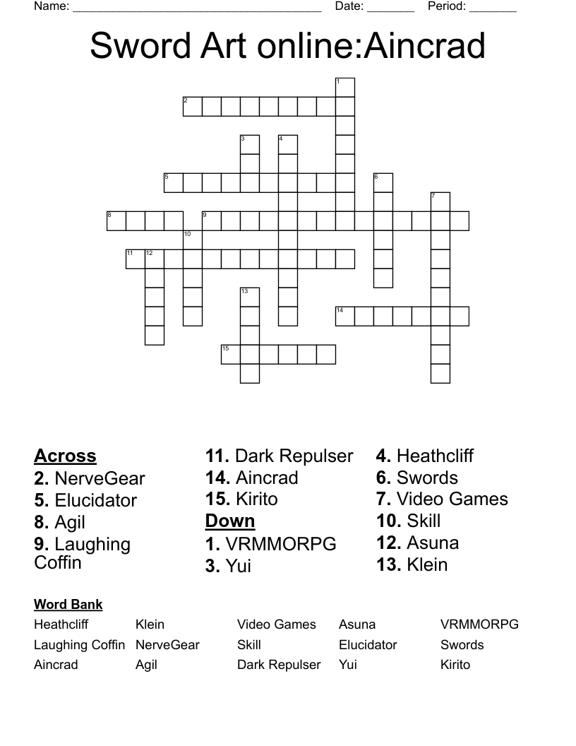 Sword Art online:Aincrad Crossword