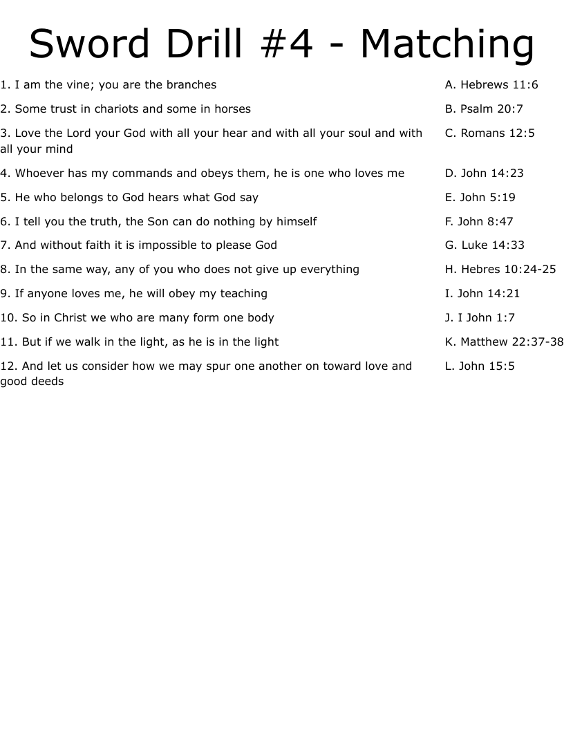 Sword Drill #4 - Matching Worksheet