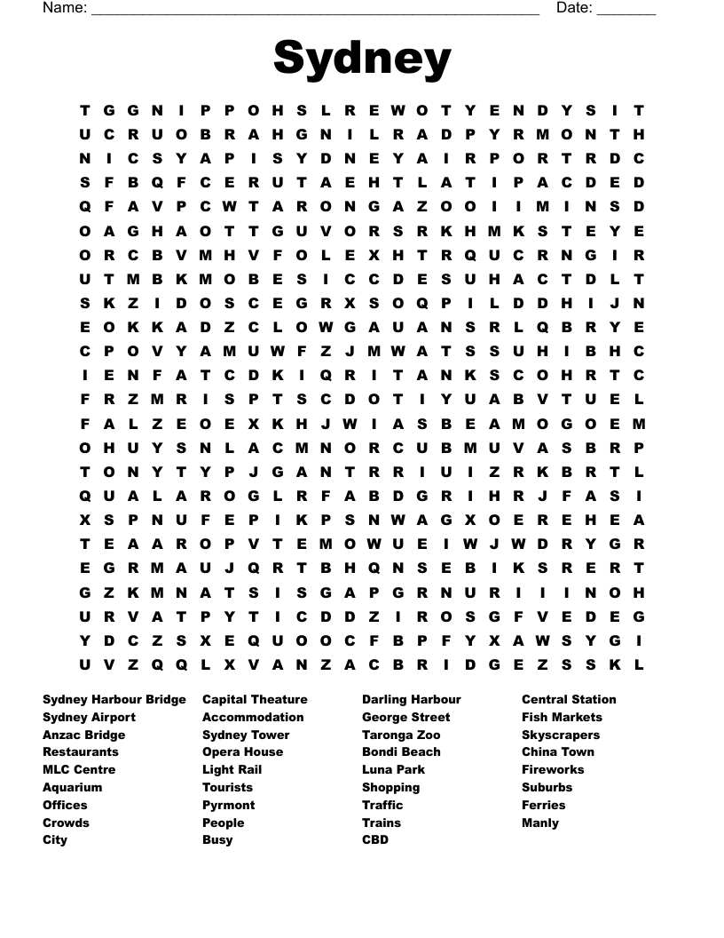 Sydney Word Search