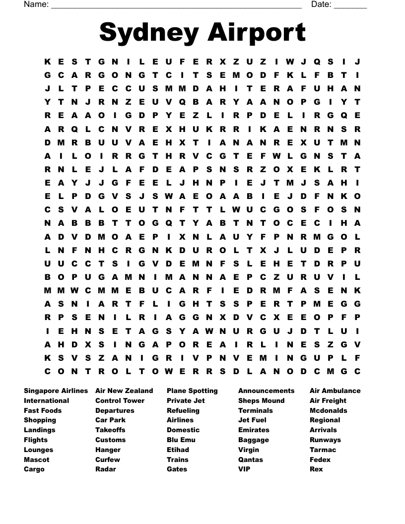 Sydney Airport Word Search