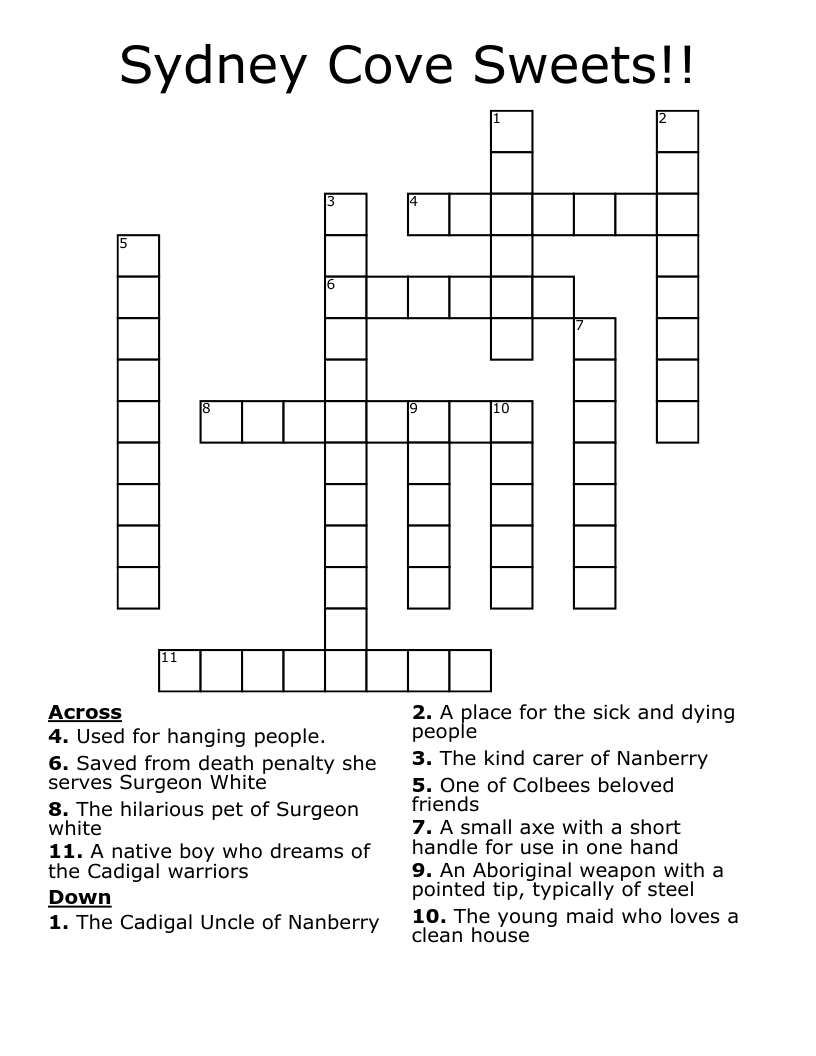Sydney Cove Sweets!! Crossword