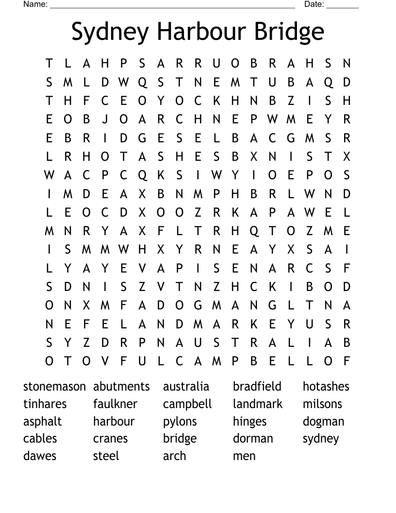 Sydney Harbour Bridge Word Search
