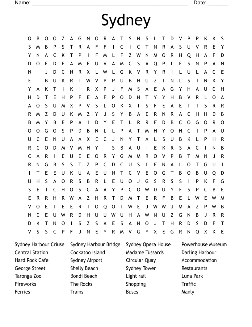 Sydney  Word Search
