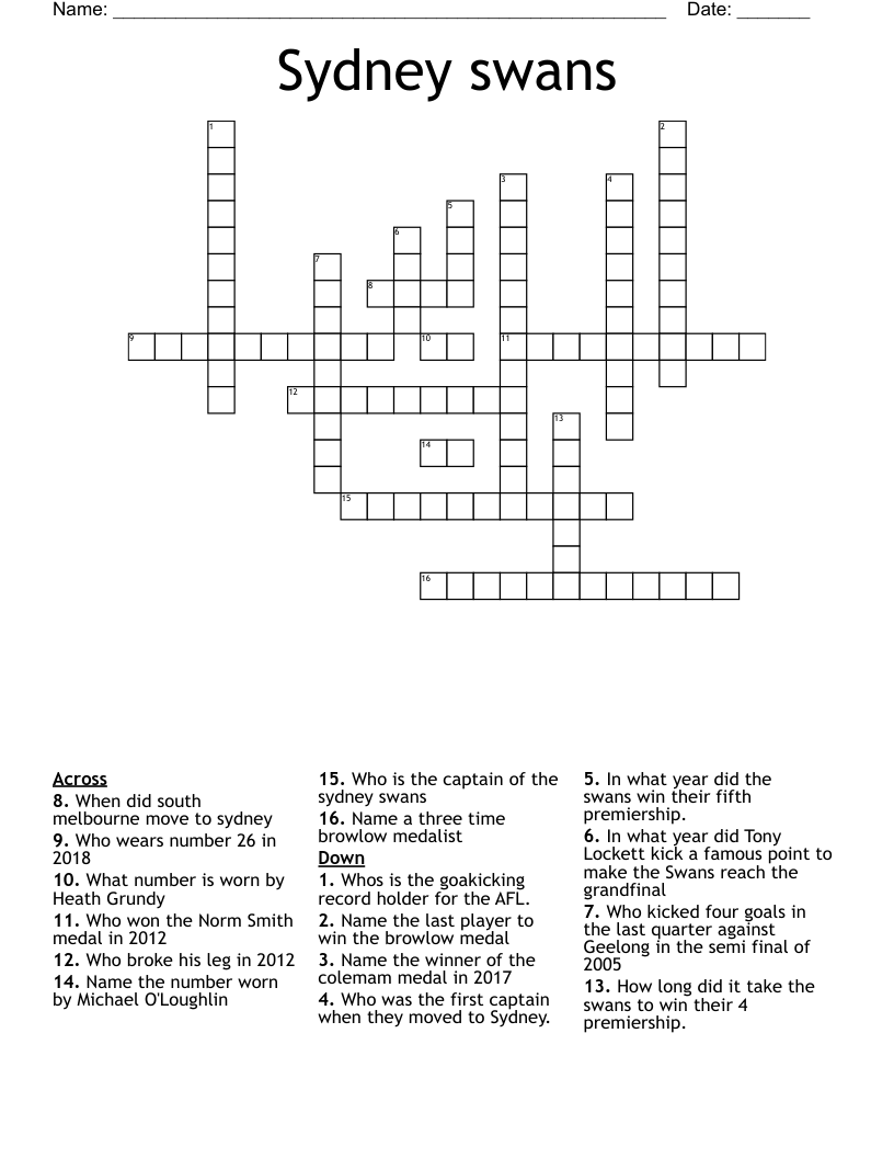 Sydney swans  Crossword