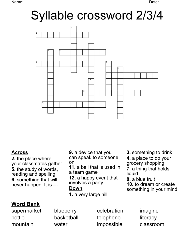 Syllable crossword 2/3/4