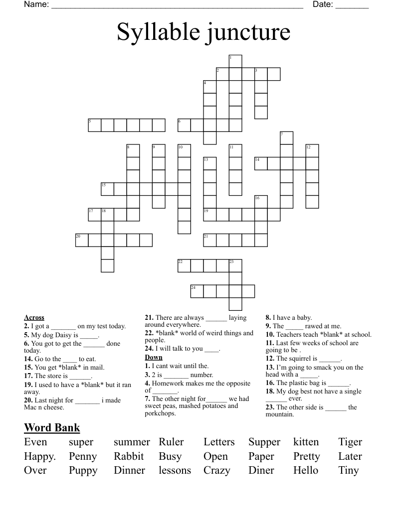Syllable juncture Crossword