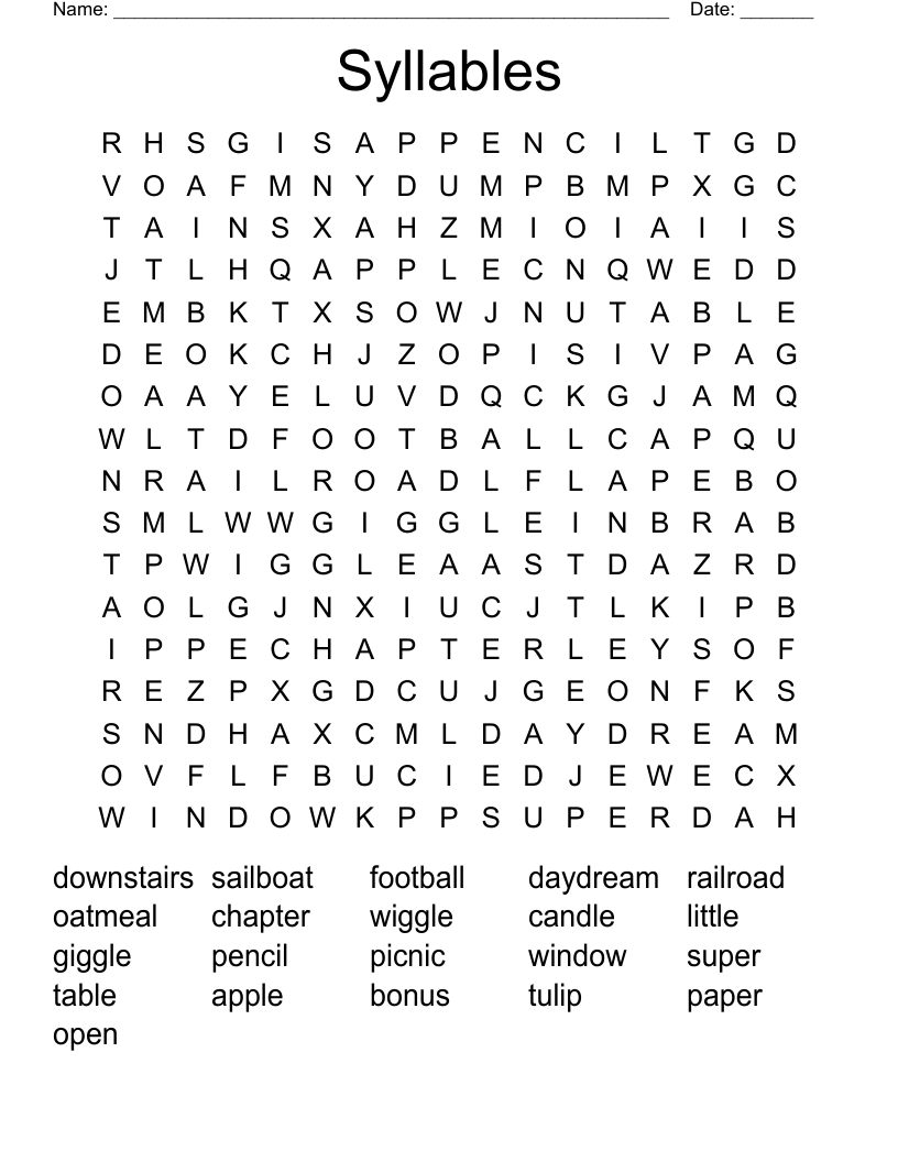 Syllables Word Search