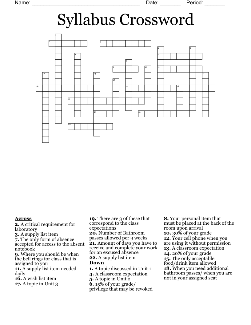 Syllabus Crossword