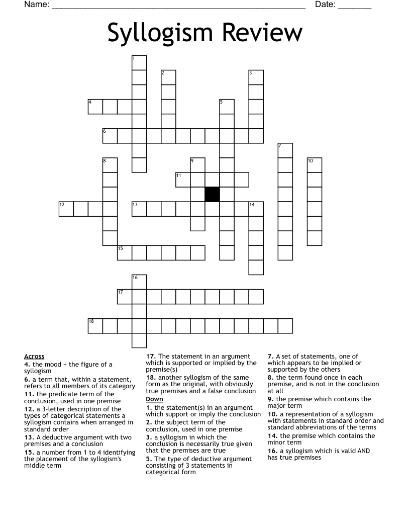 Syllogism Review Crossword