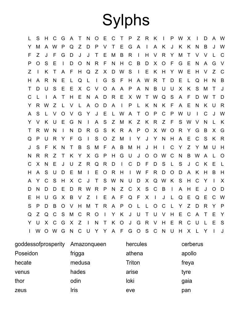 Sylphs Word Search