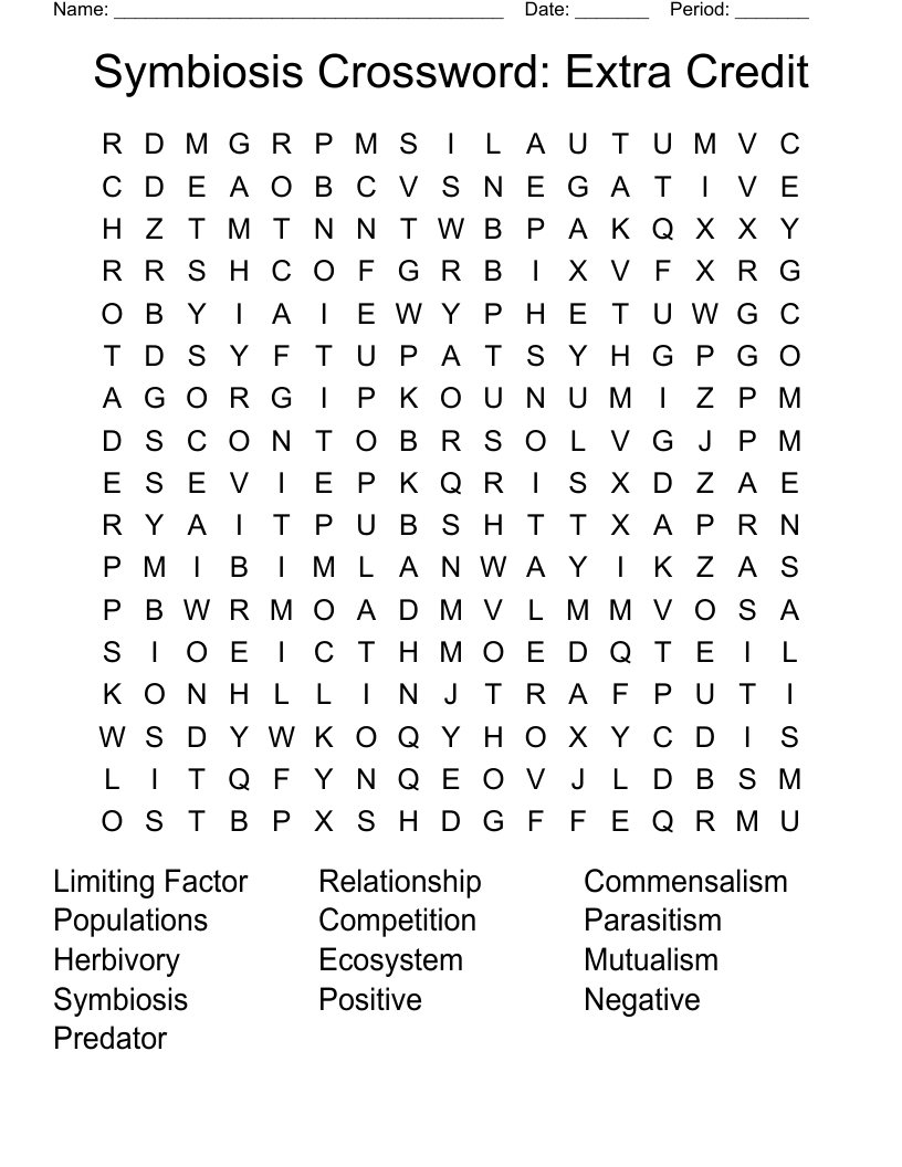 Symbiosis Crossword: Extra Credit Word Search