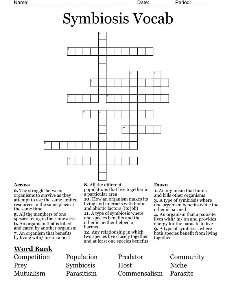 Symbiosis Vocab Crossword