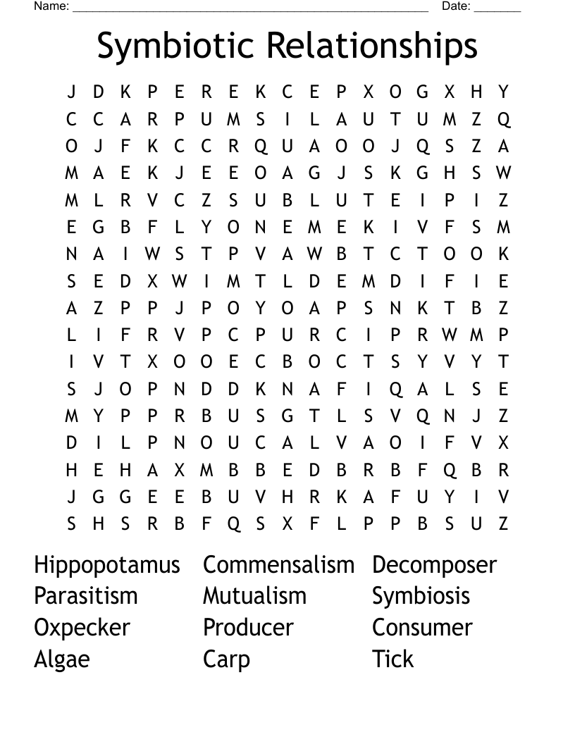 Symbiotic Relationships Word Search