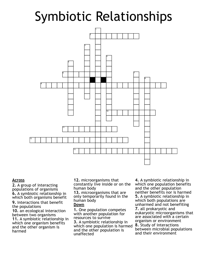 Symbiotic Relationships Crossword