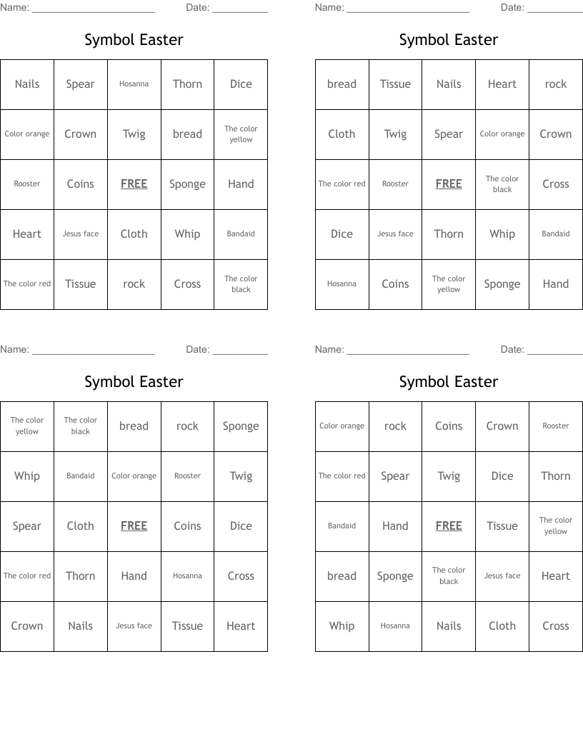 Symbol Easter Bingo Cards