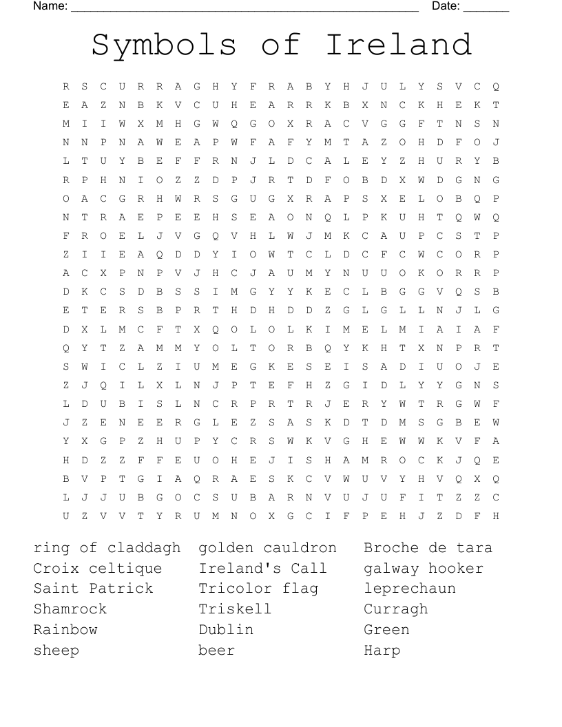 Symbols of Ireland Word Search