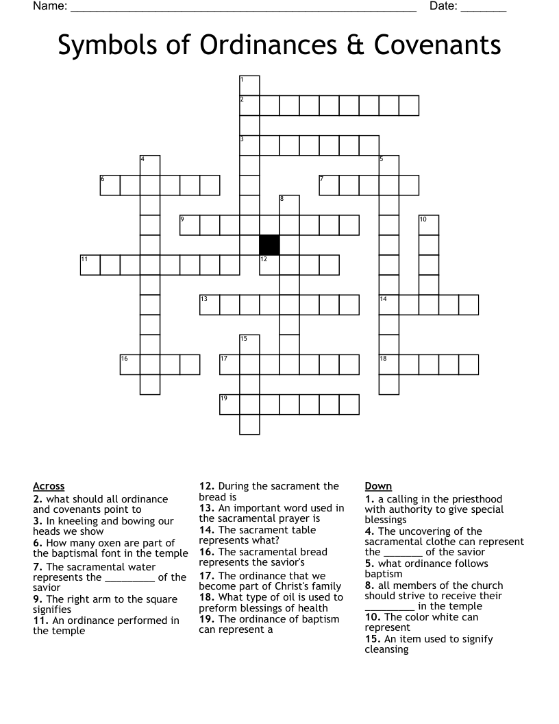 Symbols of Ordinances & Covenants Crossword