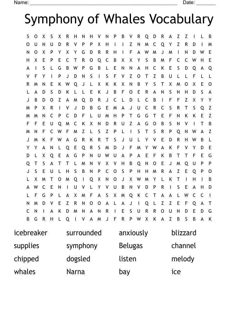 Symphony of Whales Vocabulary Word Search