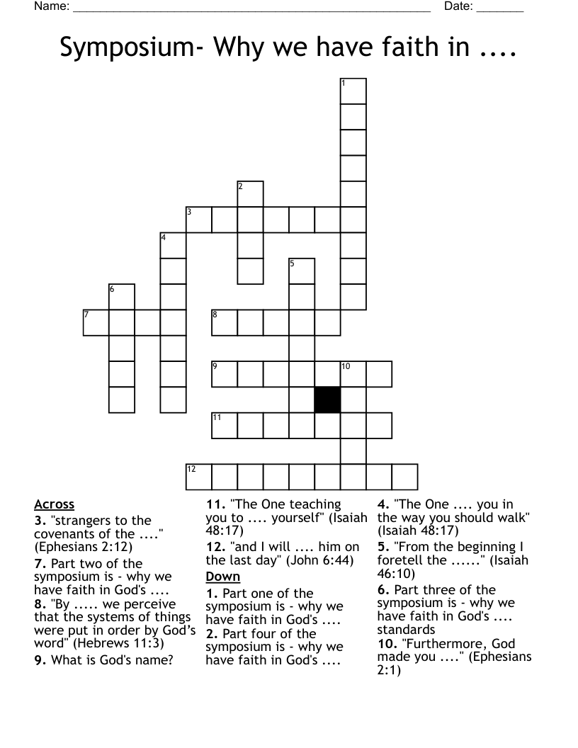 Symposium- Why we have faith in .... Crossword