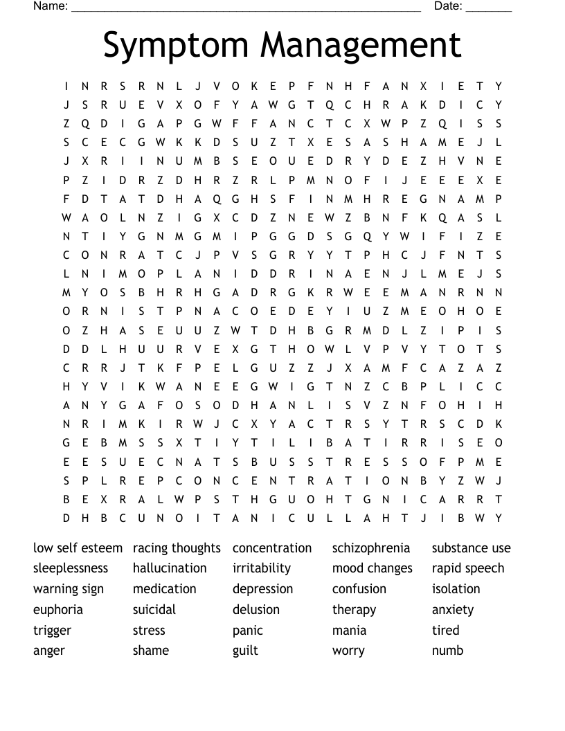 Symptom Management Word Search
