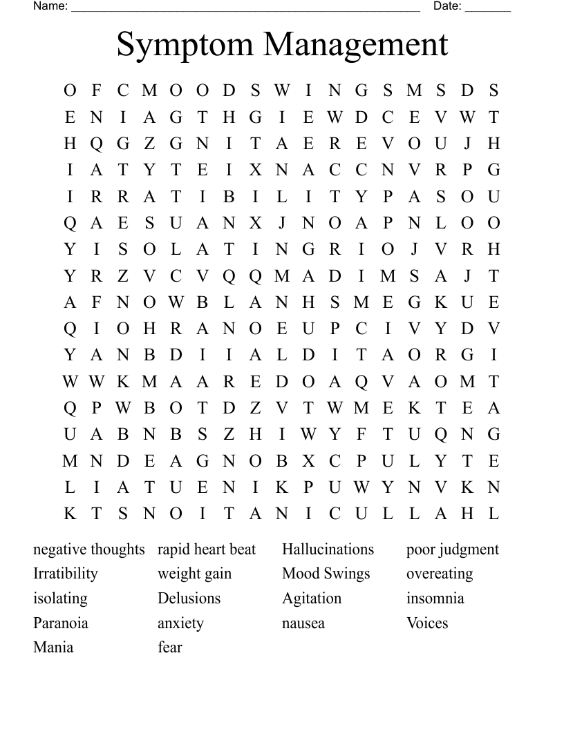 Symptom Management Word Search