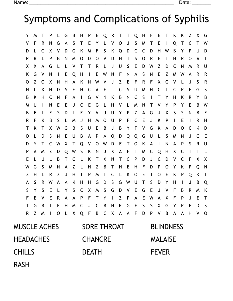 Symptoms and Complications of Syphilis Word Search