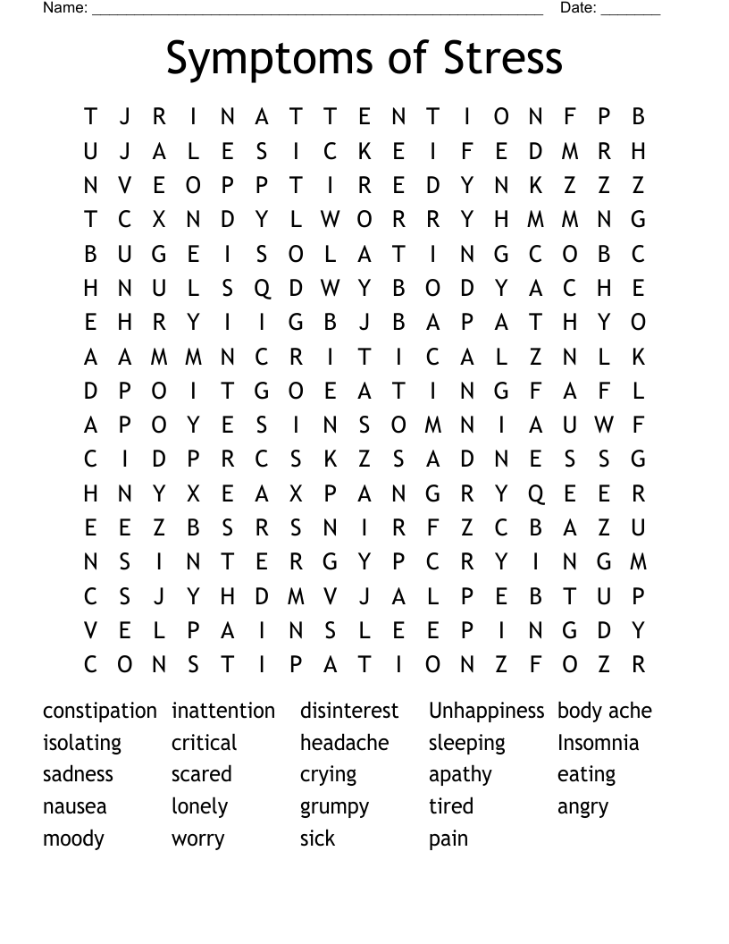 Symptoms of Stress Word Search