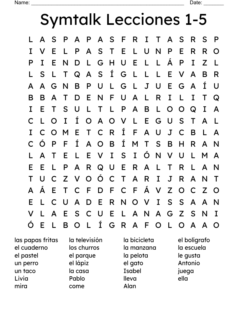 Symtalk Lecciones 1-5 Word Search