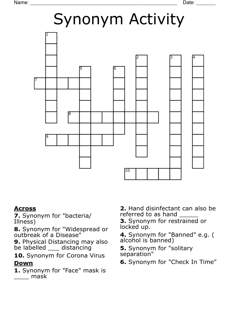 Synonym Activity Crossword