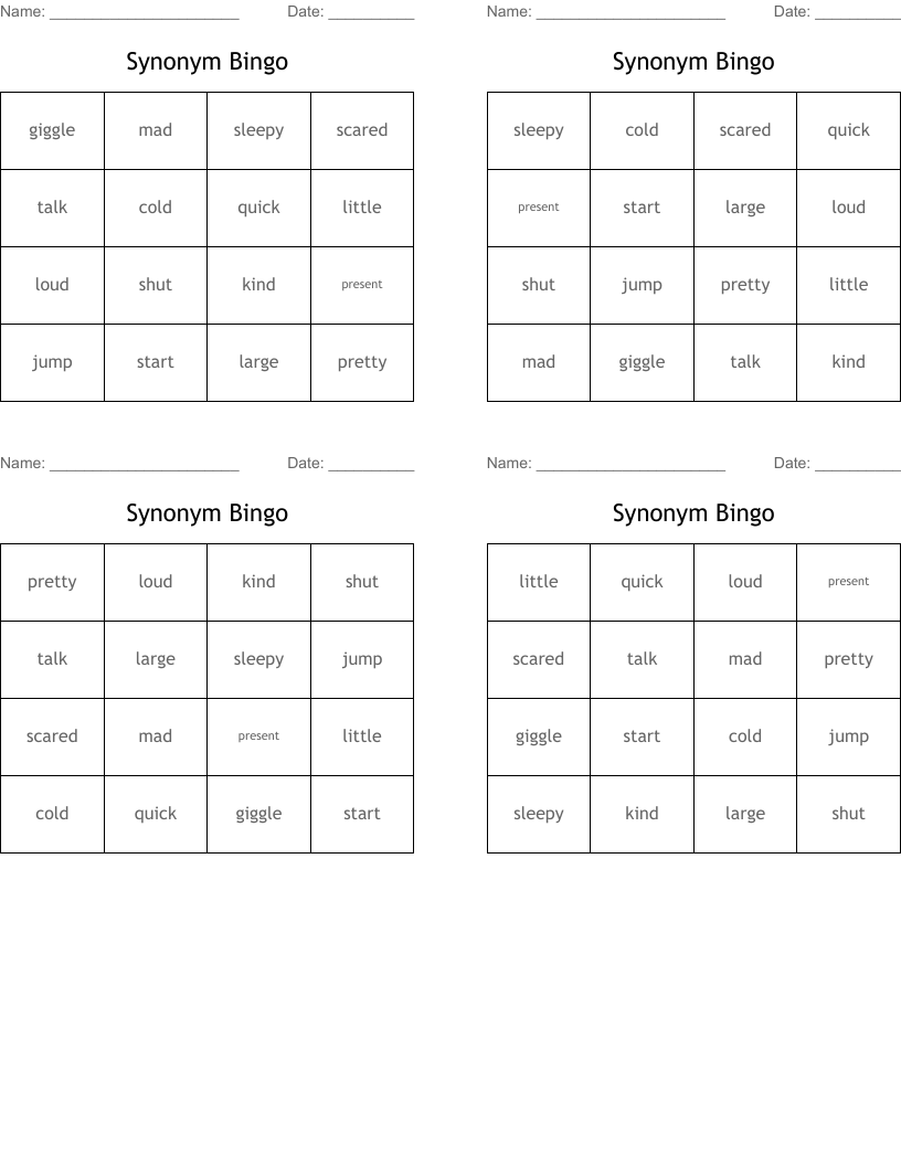 Synonym Bingo
