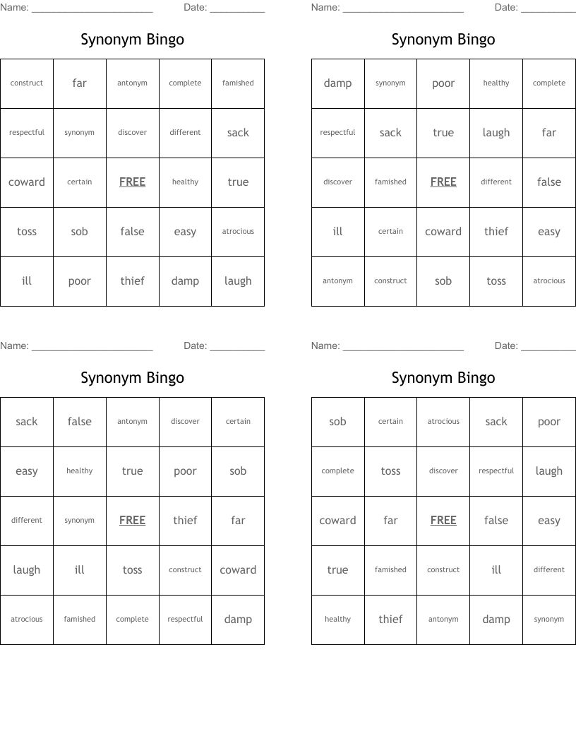 Synonym Bingo