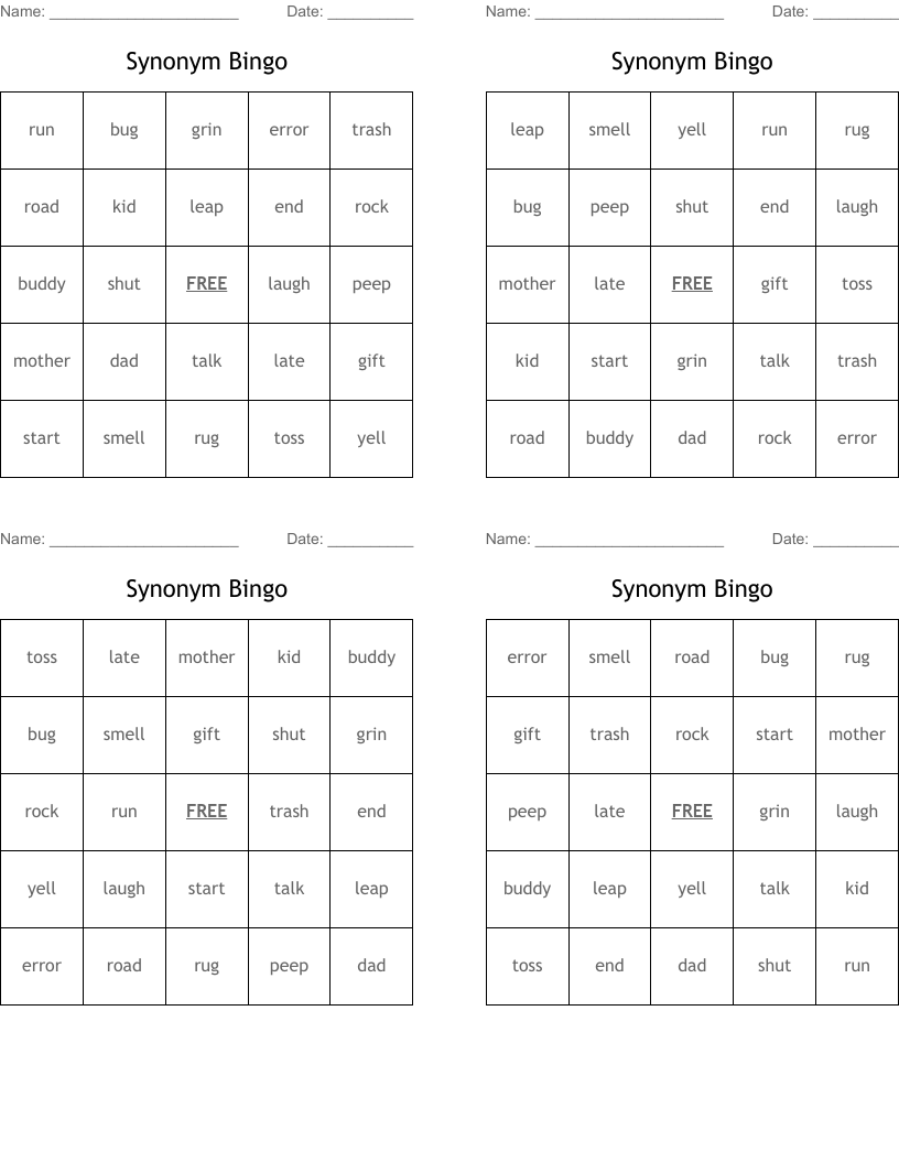 Synonym Bingo