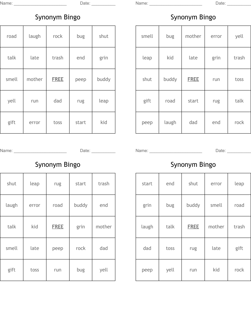 Synonym Bingo