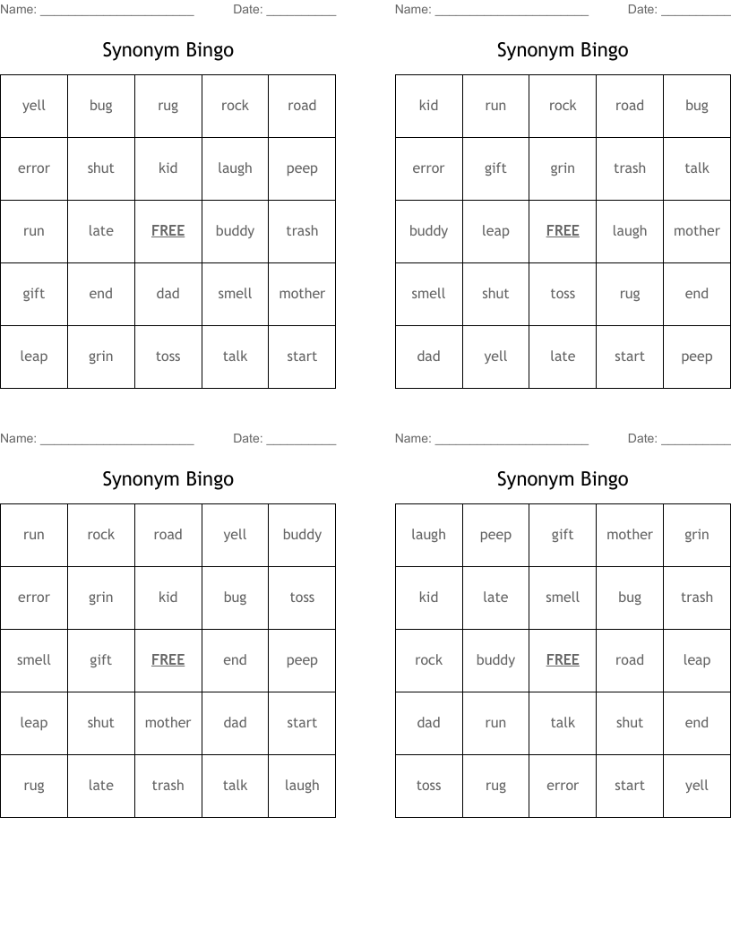 Synonym Bingo 