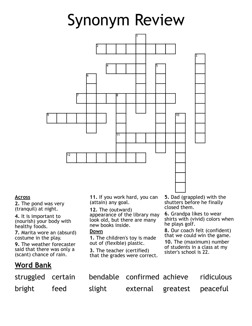 Synonym Review Crossword